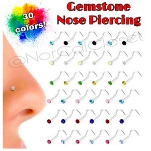 Stainless Steel Silver & Crystal Nose Ring Studs, lots of colors!